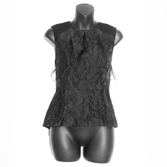 BCBGMaxAzria Feathered Peplum Sleeveless Blouse - Picture 1 of 5